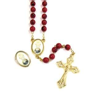  Confirmation Rosary with 7mm Red Crystal Beads, 21 Gold Chain 