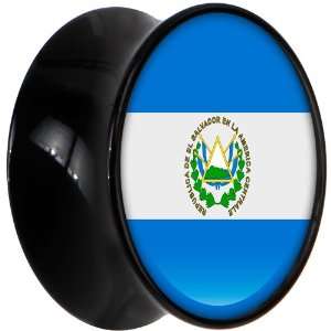  14mm Black Acrylic El Salvador Flag Saddle Plug Jewelry