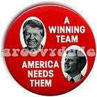 President Jimmy Carter Walter Mondale Pin Button Winnin