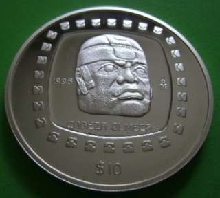 1995 MEXICO Pre columbian Olmeca head 5 Oz Silver Proof Coin GEM 