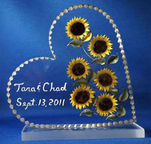 Acrylic 3D Sunflowers Engraved Wedding Cake topper  