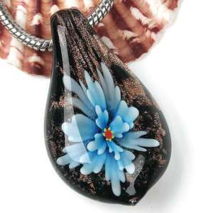 Fabulous Lampwork Glass Azure Flower Pendant Bead 1pc  