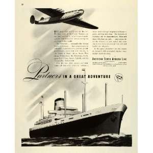 Ad American South African Line NY Cruise Ship WWII Plane Farrell Lines 