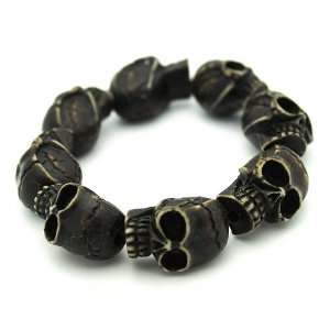   Skull Shamballa Bracelet Black / Brown Beads Dead Jack: Jewelry