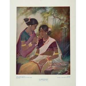 1930 India Girls Sari Black Pearls Purna Sinha Print   Original Print