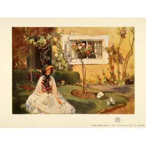  1903 Print Midsummer Noon Roses House Tree Birds Women 