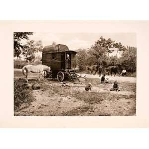  1904 Photogravure Gypsy Basketweaver French Wagon Children 