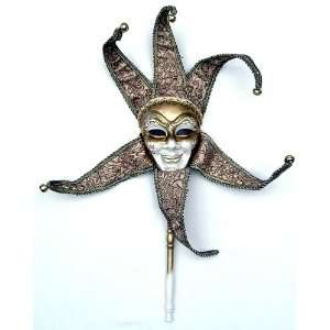  Gold Mardi Gras and Venetian Mask on Stick, 14 x 14 inches 