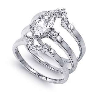  Rhodium Plated Sterling Silver Wedding & Engagement Ring 