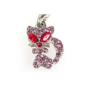  Cute Red Eye Cat Purple Crystal Cell Phone Charm Strap 
