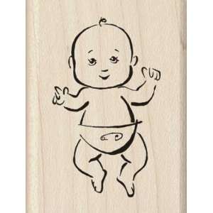   Rubber Stamp With Wood Handle Diapered Baby