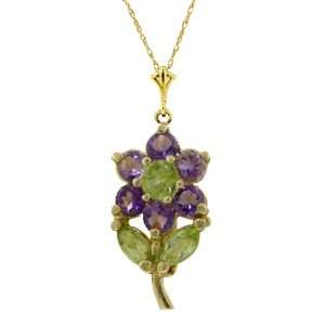   Flower Pendant Necklace with Genuine Amethysts & Peridots Jewelry