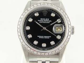 Authentic Rolex Mens Datejust WG/SS Black Diamonds Bezel Watch  