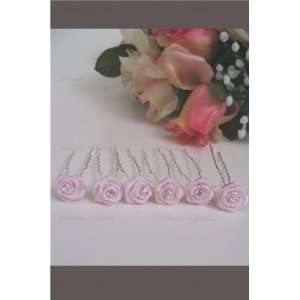  Bridal Prom Pink Satin Rose Rhinestone Hairpin Beauty