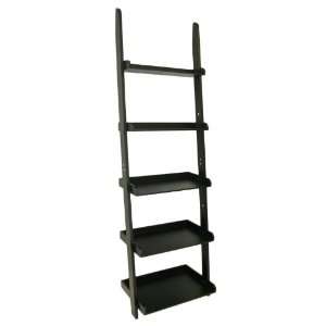  5 Tier Leaning Wall Shelf Ladder Shelf in Black Furniture 