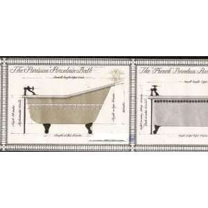  Wallpaper Border Antique Victorian Bathtubs Gold, Black on 