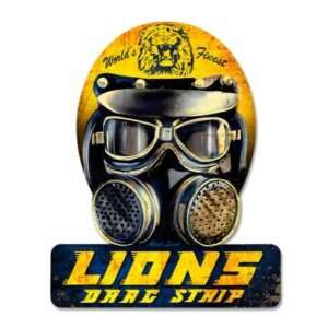 Lions Drag Strip Helmet Racing Auto Garage Vintage Metal Sign  