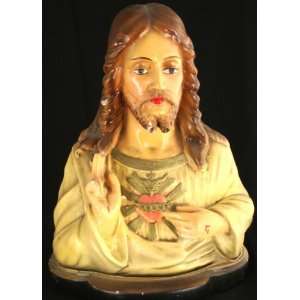 Vintage French Chalk Bust Sculpture Jesus Sacred Heart