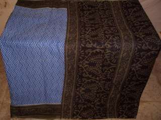 Pure Cotton Antique Vintage Sari Fabric 4y blue Black #001Z3  