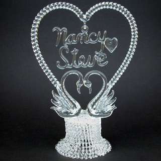 Personalized Glass Swan Swans Wedding Cake Top Topper  