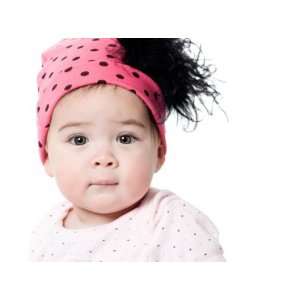    Candy Pink Black Dots Cotton Hat with Black Curly Marabou Baby