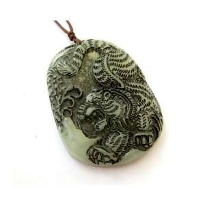    Jade Stone Chinese Zodiac Vivid Tiger Amulet Pendant Jewelry