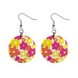 Hippy Flower Power #1 Dangle Earrings Jewelry 1 inch Buttons 12305913
