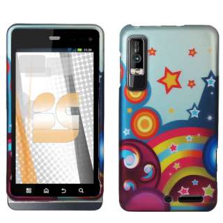   Droid 3 VERIZON CELL PHONE BLUE ORANGE YELLOW PINK STAR CASE COVER