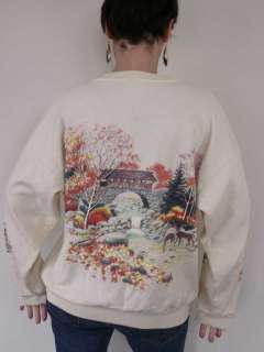 Vtg 80s Ugly Waterfall Deer Autumnal Sparkle Sweatshirt  