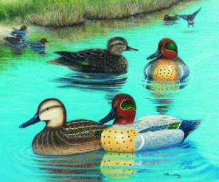VEASEY DECOYS   Green Winged Teals   Signed Print DUCKS  