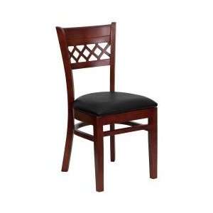 ™ Mahogany Finished Lattice Back Wood Dining Chair   Black Vinyl 