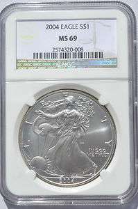 2004 SILVER AMERICAN EAGLE NGC MS69  