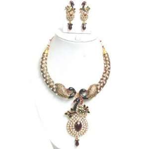   Peacock Stone Necklace Set With Earrings Indian Jewelry: Jewelry