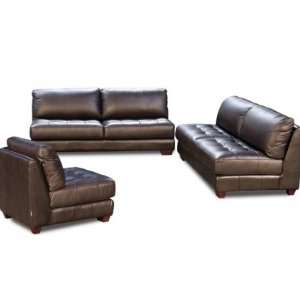  ZENSLC Zen Armless All Leather Tufted Seat Sofa 3 Piece 