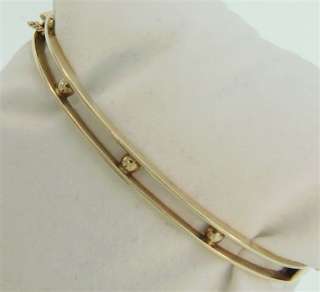 Estate 14k Solid Gold Genuine Pearl and Sapphire Oval Open Bangle 