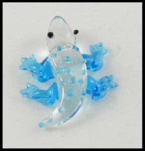 Gecko Salamander Miniature Glass Figurine blue 1.5  