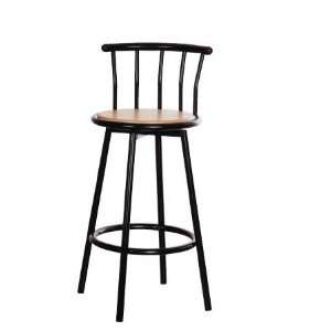  A Pair of Black Swivel Bar Stools with Wooden Seat, 29h 