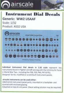 Airscale Decals 1/32 WWII USAAF INSTRUMENT DIALS  