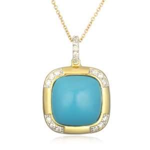  Cushion Simulated Turquoise Pendant in Gold Plating 18 