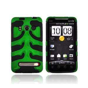  For HTC EVO 4G Hard Fish Bone Soft Case GREEN BLACK Cell 