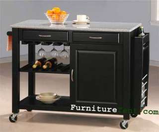 Black Kitchen Island with Granite Top and Wheels  