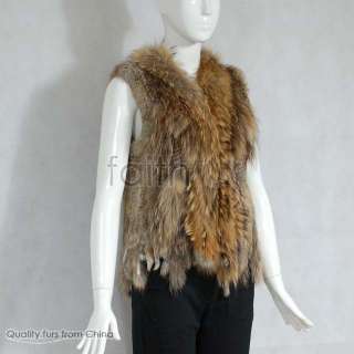 Rabbit Fur Knitted Vest/Gilet with Racoon Fur trimed  
