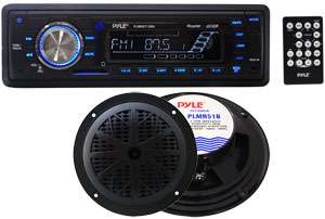  Pyle PLMRKT12BK In Dash Marine AM/FM PLL Tuning Radio with 