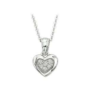  14K White Gold 0.08 ct. Pave Set Diamond Heart Necklace 