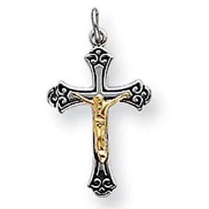   Silver and Vermeil Crucifix Pendant Twotone with Black Inlay Jewelry