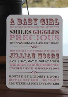 50 Vintage Typography Baby Girl Shower Invitation  