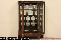Curved Glass Lion Head Oak 1900 China or Curio Cabinet  