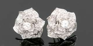Cubic zirconia white gold pt rose flower stud earrings  