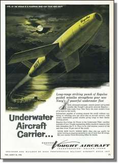 1956 Navy Sub Launched Regulus Guided Missile Art Ad  
