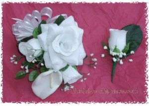 CORSAGE & BOUTONNIERE SET Calla Lily Roses Silk Weddiing Flowers Prom 